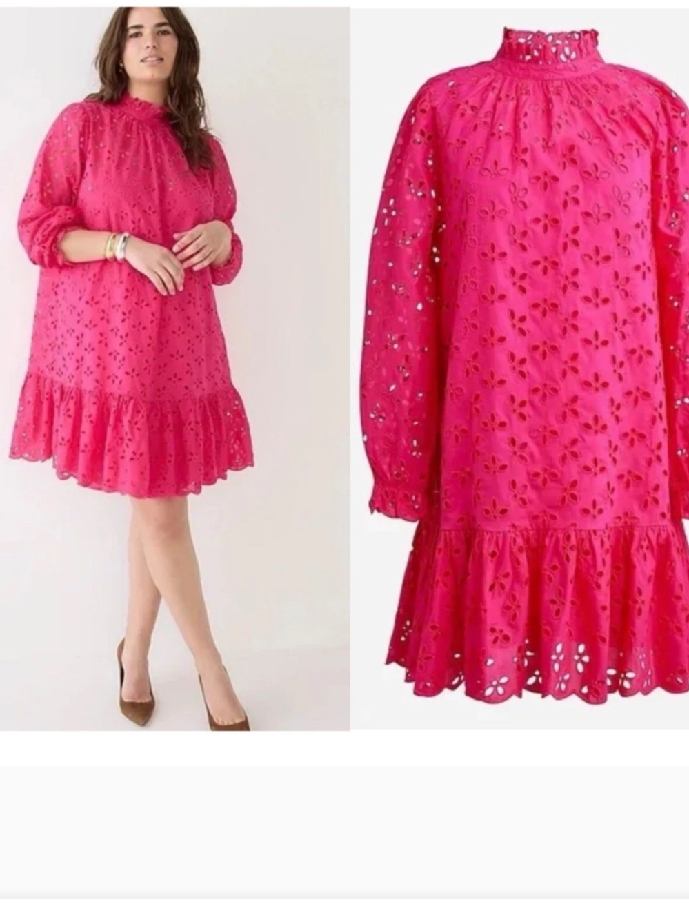 J. CREW RUFFLENECK Lace Mini Dress in Festive Pink Size M